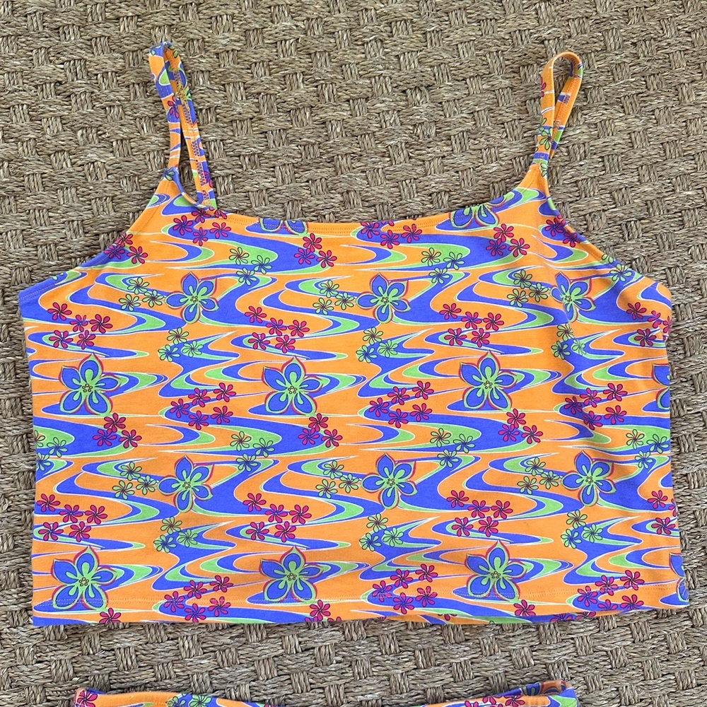 Groovy 90's Vintage High Waisted Two Piece Tankini Swimsuit Set Plus Size - Picture 3 of 6